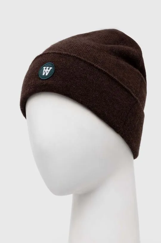 Wood Wood wool beanie brown color