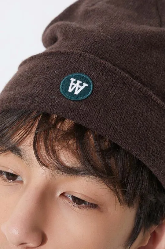 Wood Wood wool beanie brown color