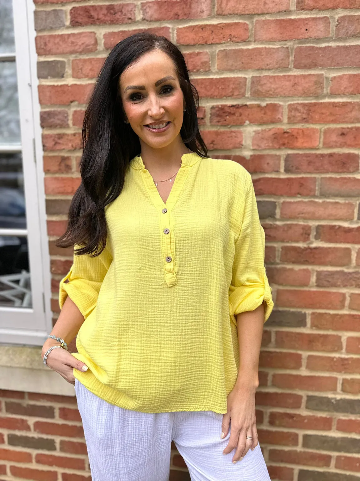 Yellow Bubble Cotton Lightweight Blouse Dinah