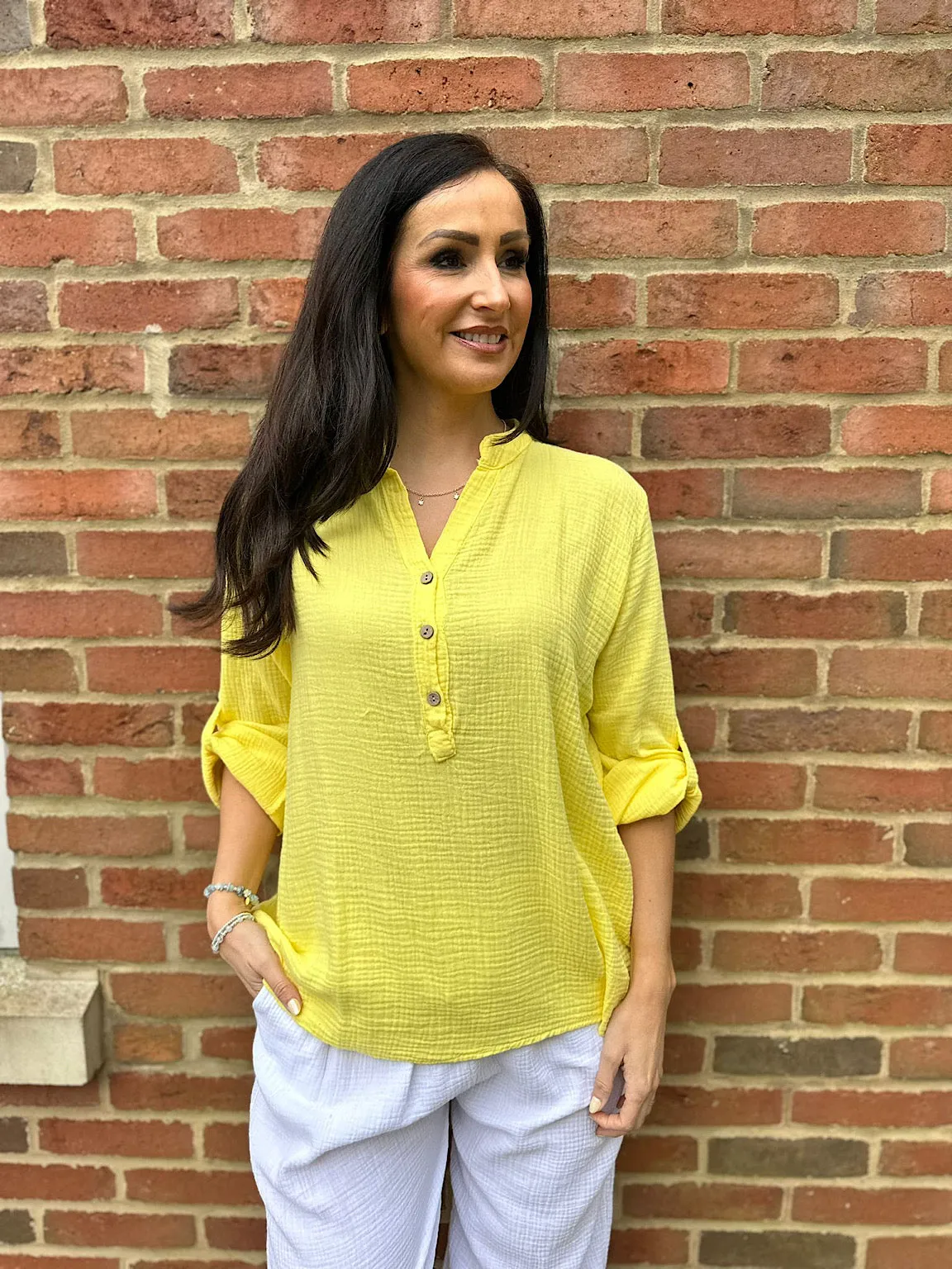 Yellow Bubble Cotton Lightweight Blouse Dinah