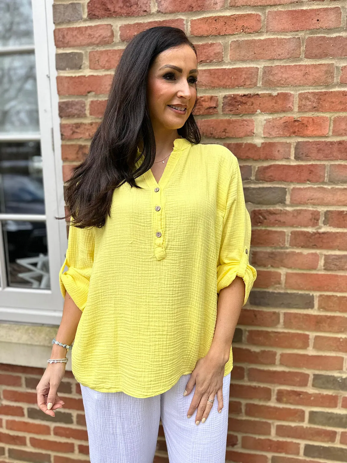 Yellow Bubble Cotton Lightweight Blouse Dinah