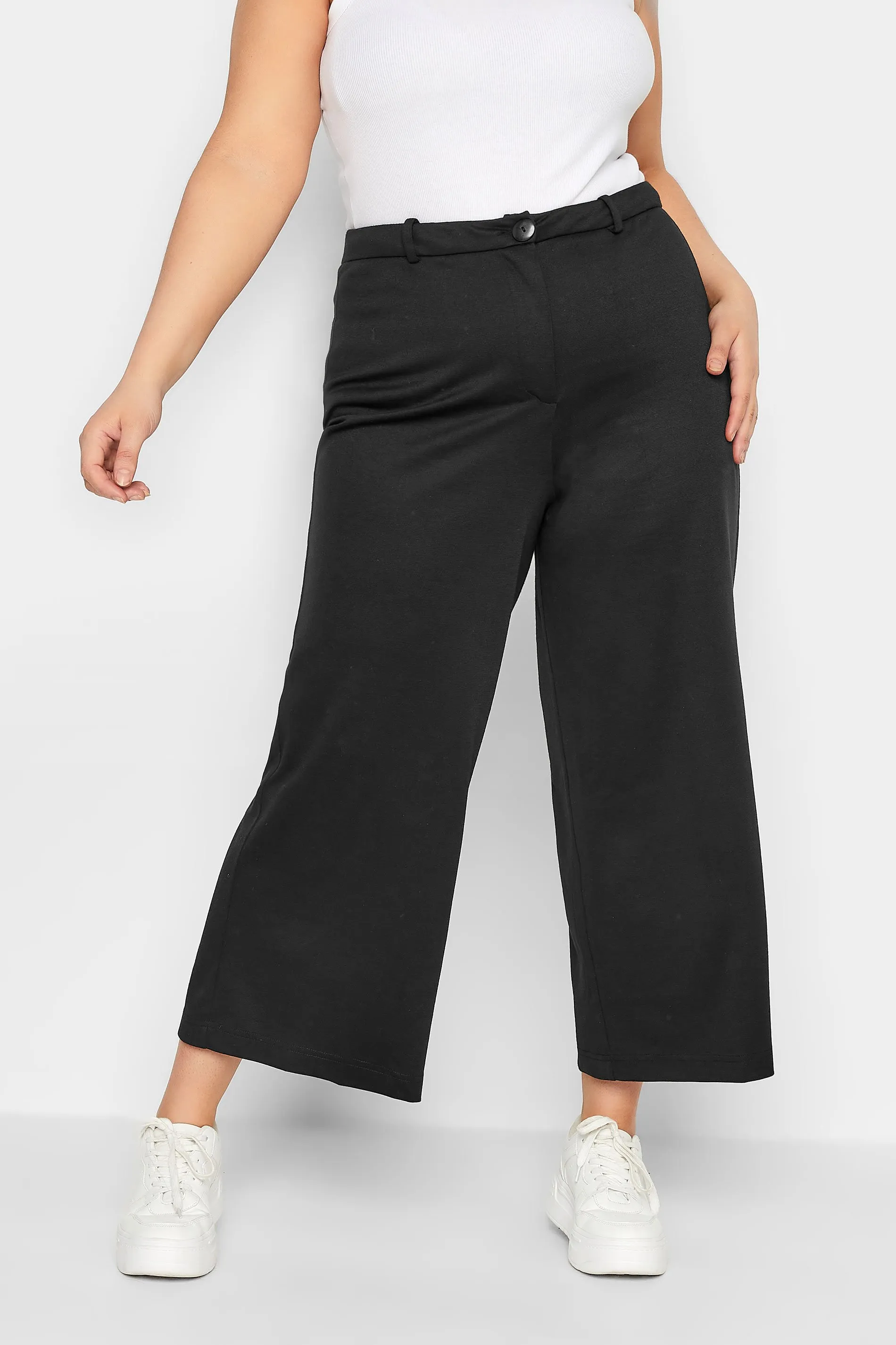 YOURS Curve Black Wide Leg Button Up Trousers