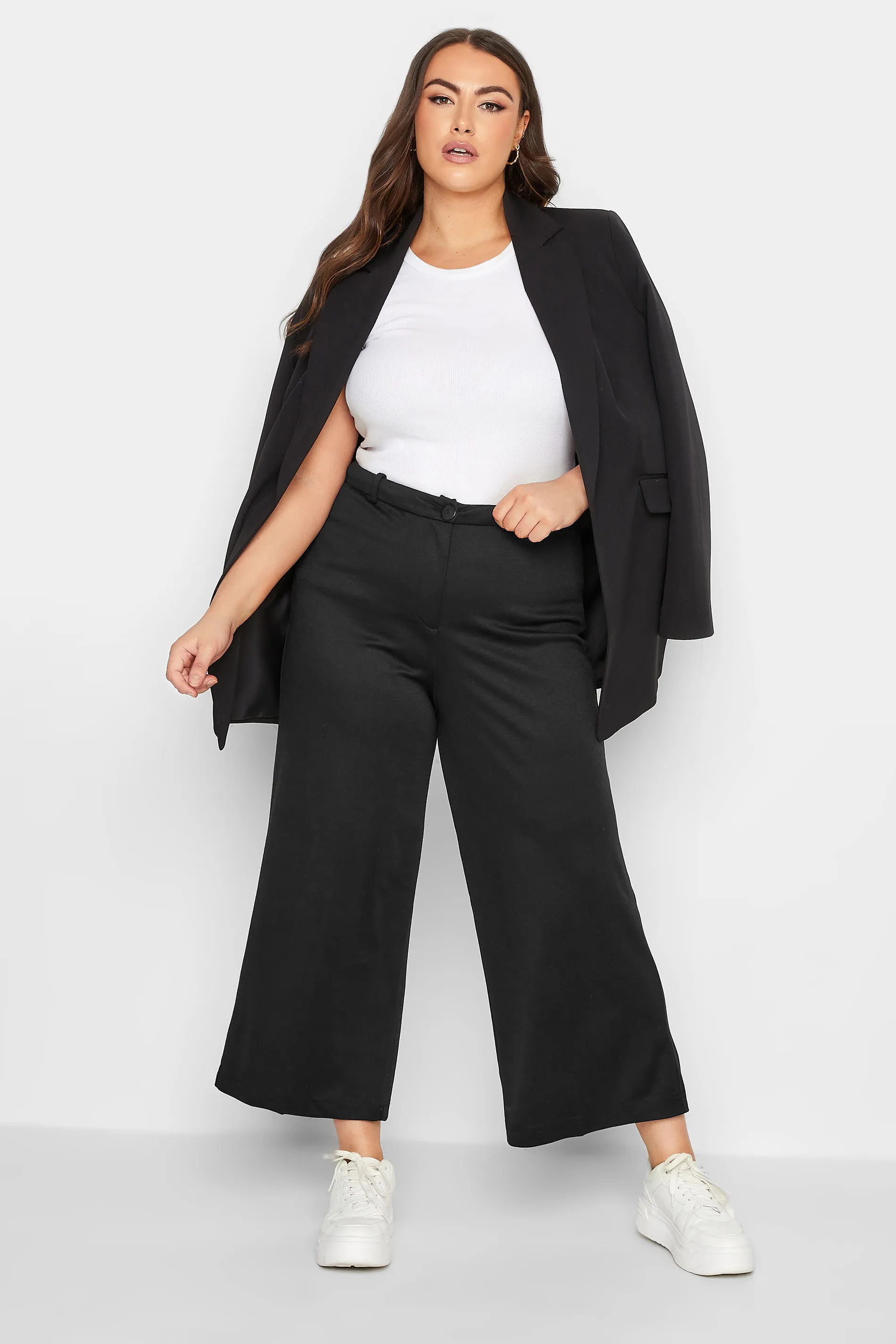 YOURS Curve Black Wide Leg Button Up Trousers