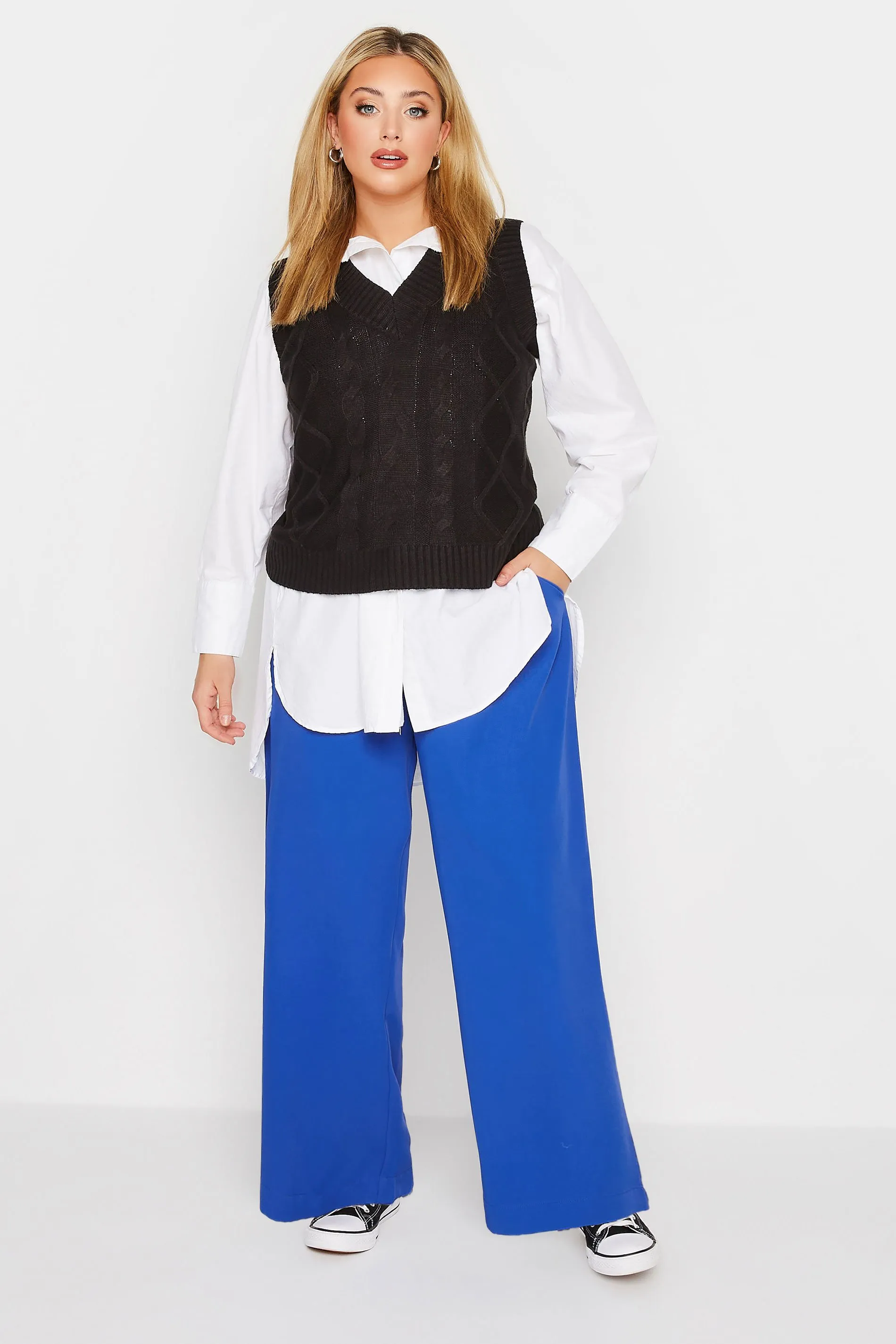 YOURS Curve Bright Blue Wide Leg Dad Trousers